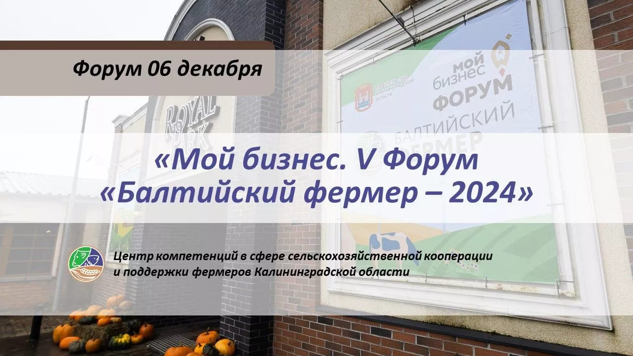 В декабре состоится ежегодный Форум «Мой бизнес. V Форум «Балтийский фермер-2024»